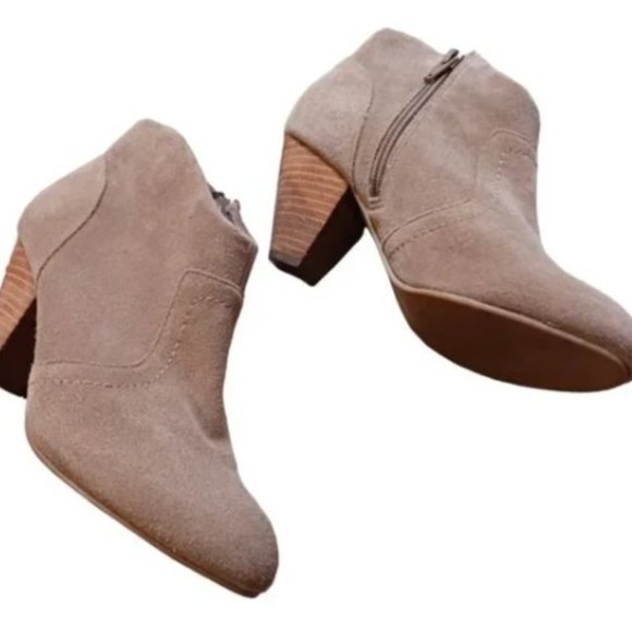 Aldo Tan Leather Suede Stacked Western Underslung Heel  Ankle Booties Size 6 - Picture 4 of 9